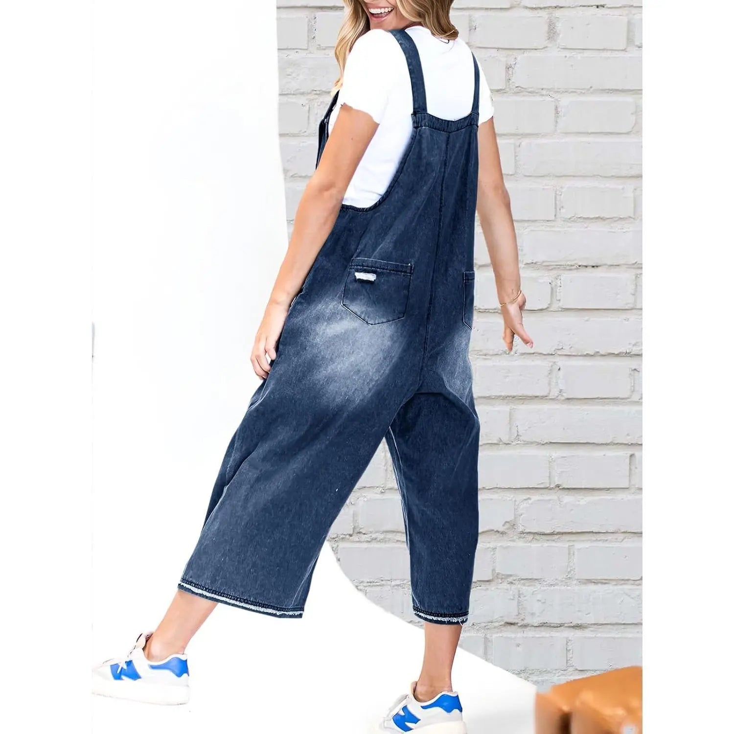 Imily Bela Women'S Casual Denim Overalls Loose Adjustable Strap Distressed Bib Jeans Overall Jumpsuits with Pocket